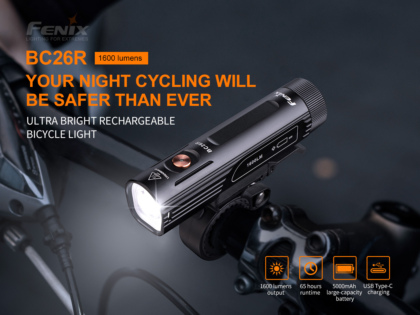Fenix BC26R Rechargeable Bicycle Light 1600 Lumens