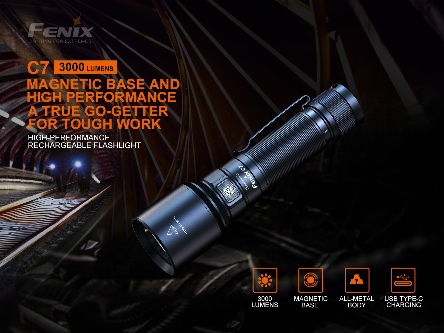Fenix C7 Rechargeable Work Flashlight 3000 Lumens