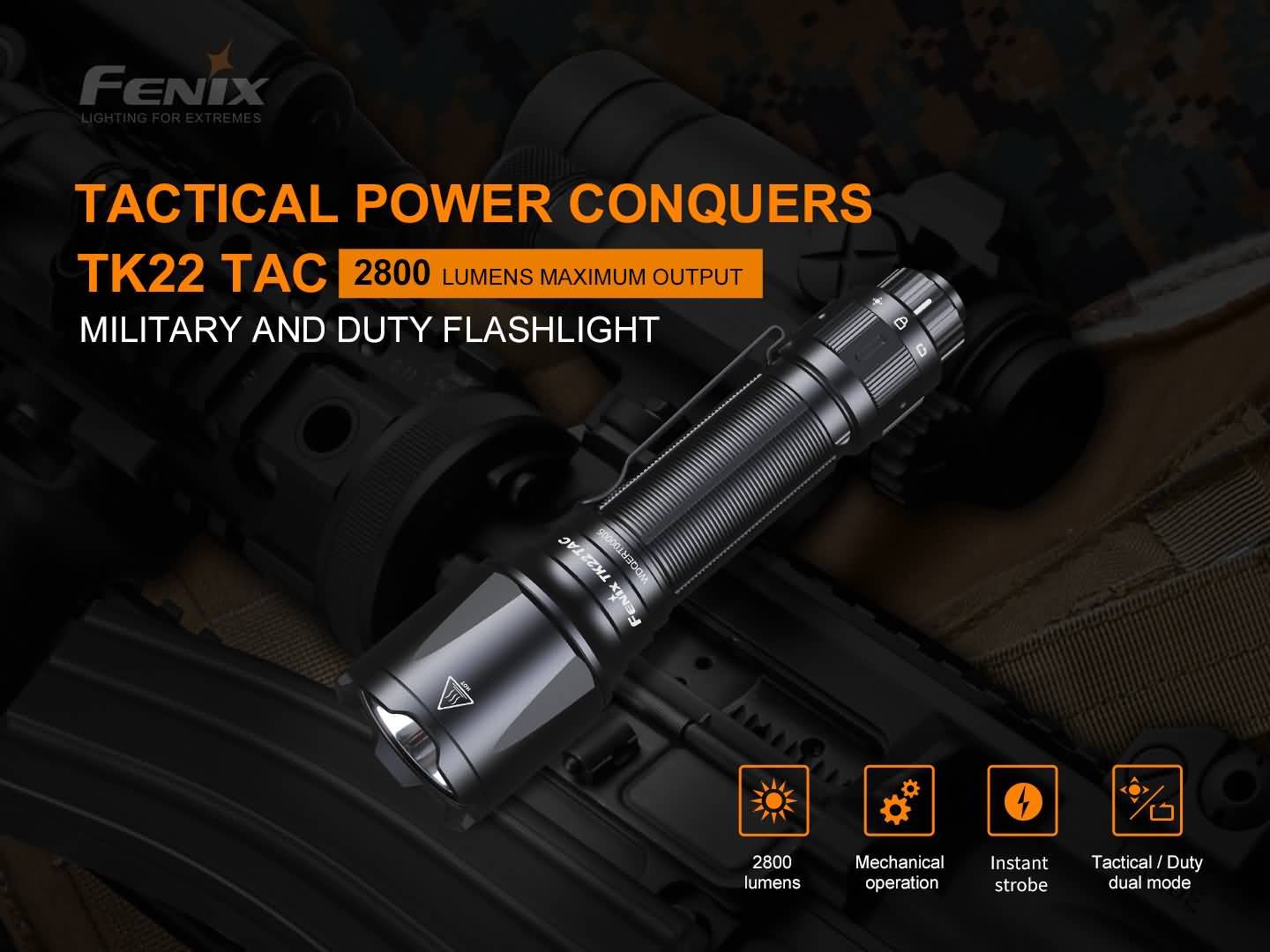 Fenix TK22 TAC Tactical Rechargeable Flashlight 2800 Lumens