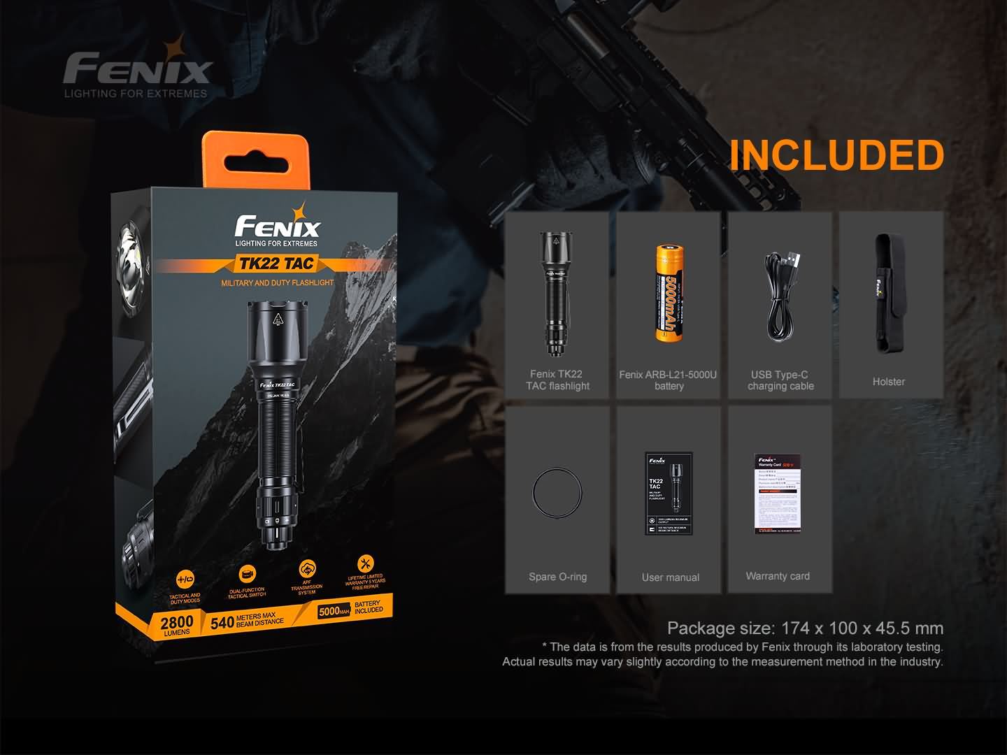 Fenix TK22 TAC Tactical Rechargeable Flashlight 2800 Lumens