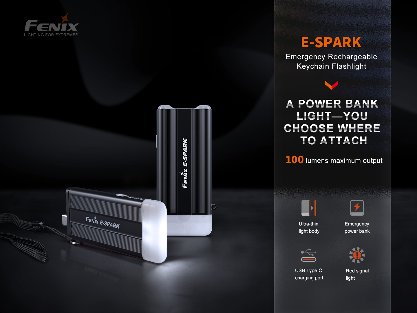 Fenix E-Spark Emergency Rechargeable Keychain Flashlight 100 Lumens