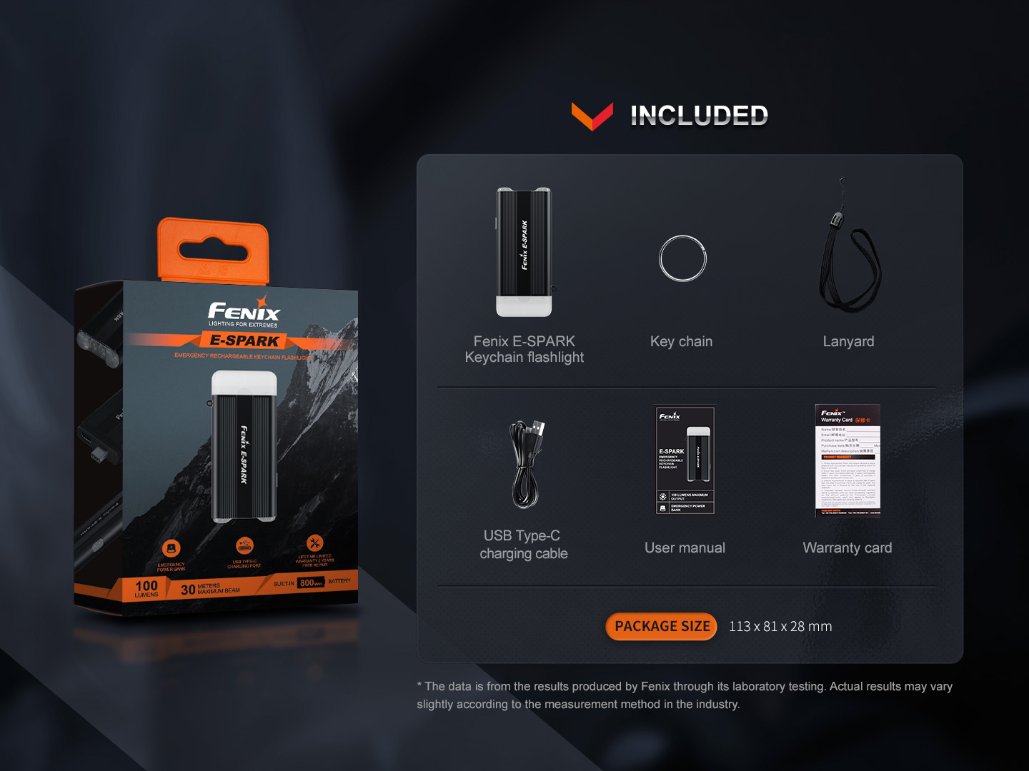 Fenix E-Spark Emergency Rechargeable Keychain Flashlight 100 Lumens