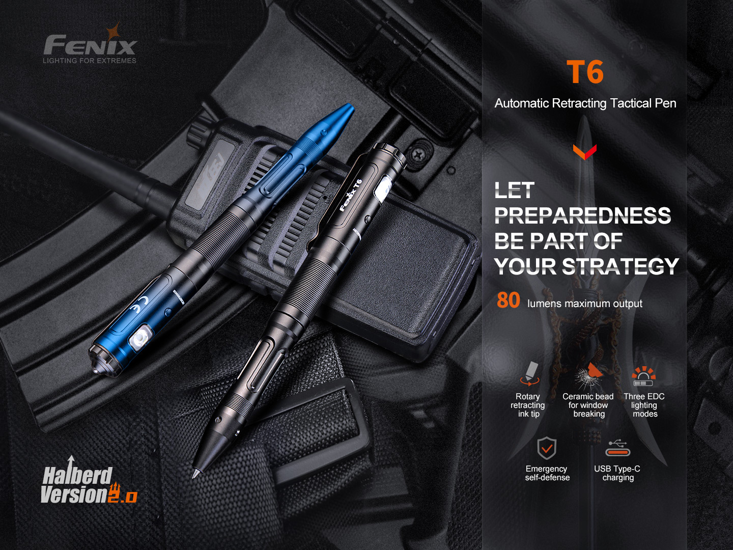 Fenix T6 Rechargeable Automatic Contractive Tactical Pen 80 Lumens