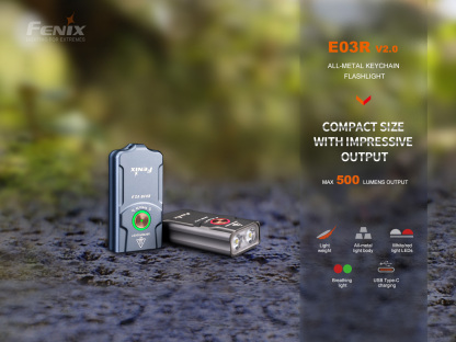Fenix E03R V2.0 Rechargeable Keychain Flashlight 500 Lumens