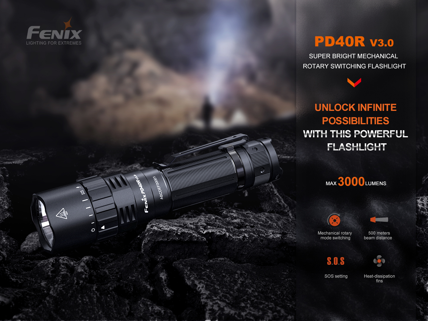 Fenix PD40R V3.0 Rechargeable Flashlight 3000 Lumens