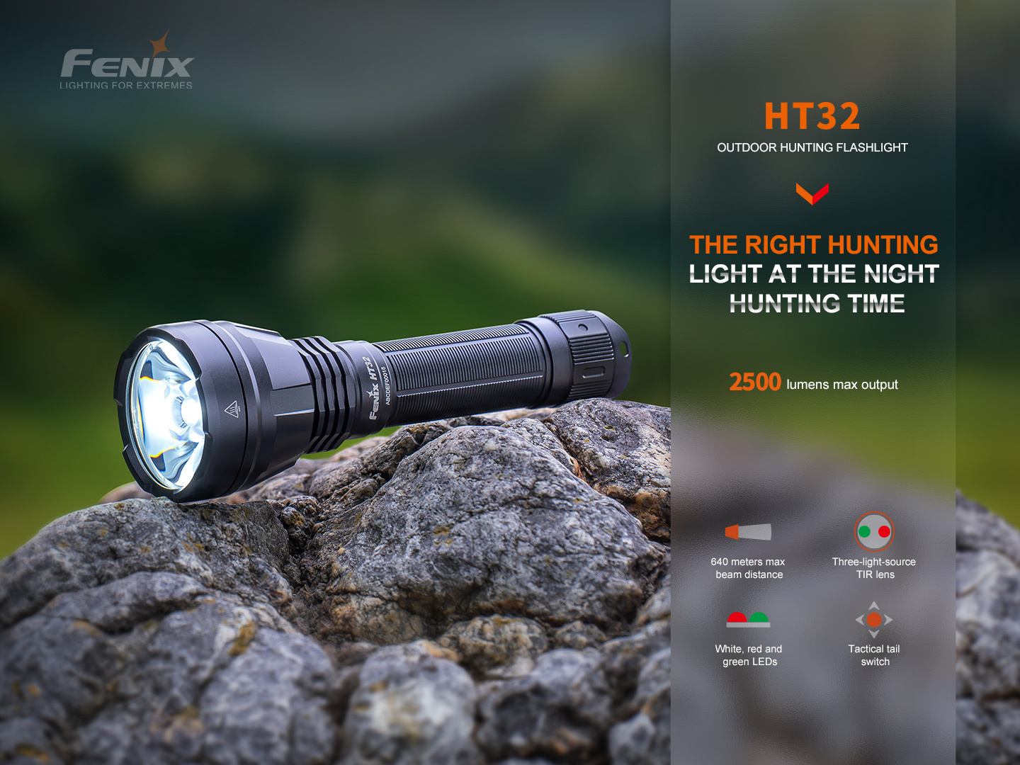 Fenix HT32 Rechargeable Outdoor Hunting Flashlight 2500 Lumens