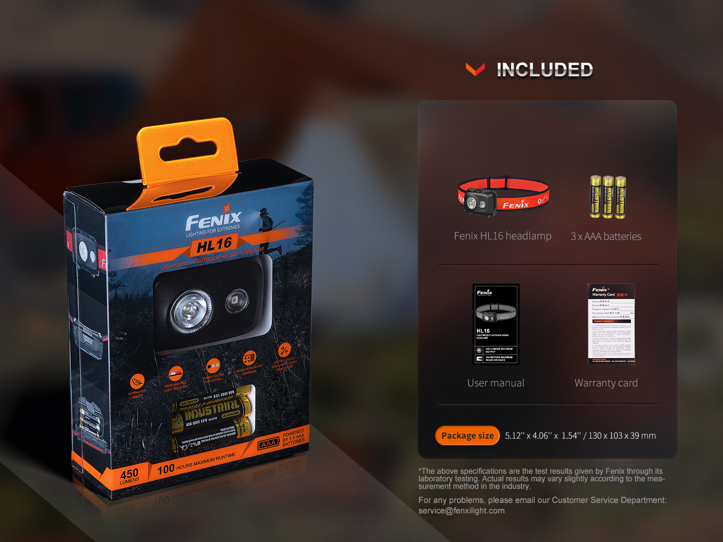 Fenix HL16 Lightweight Trail Running Headlamp 450 Lumens