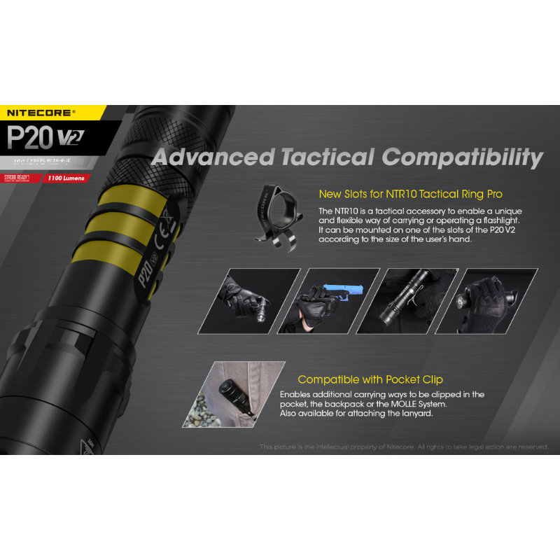 Nitecore P20 V2 1100 Lumens CREE XP-L2 V6 LED Flashlight