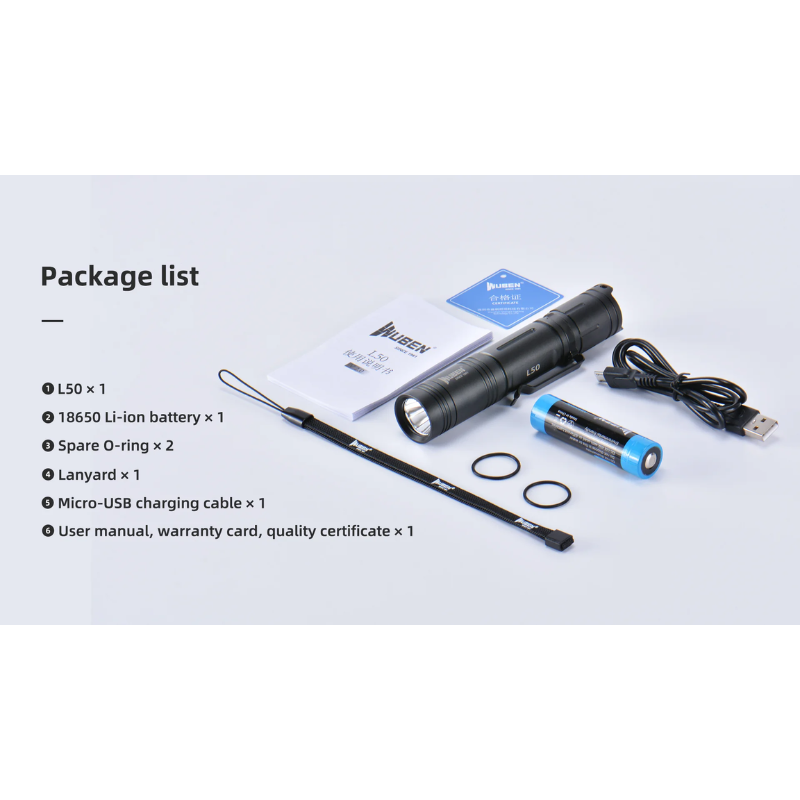 Wuben L50 EDC Rechargeable 18650 Tactical LED Flashlight