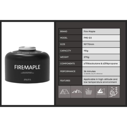 Firemaple Black Premium ISO Butane Gas 110g - 450g
