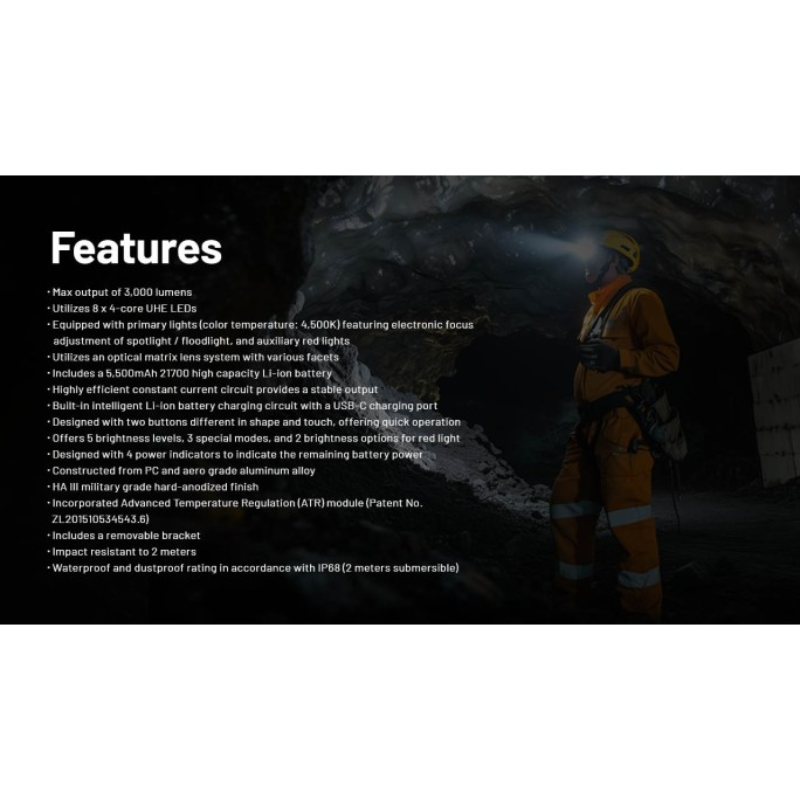 Nitecore HC75 UHE 3000L NiteLab UHE LED Rechargeable Headlamp