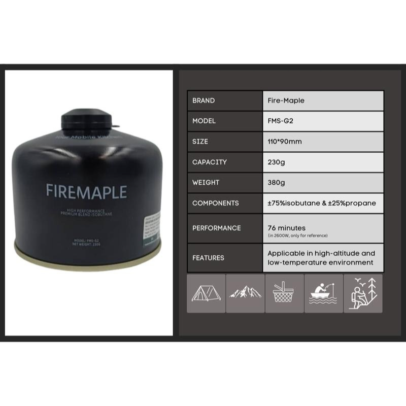 Firemaple Black Premium ISO Butane Gas 110g - 450g