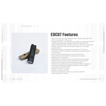 Nitecore EDC07 MCT UHE LED 1500L High CRI Three Color Temperatures EDC Flashlight