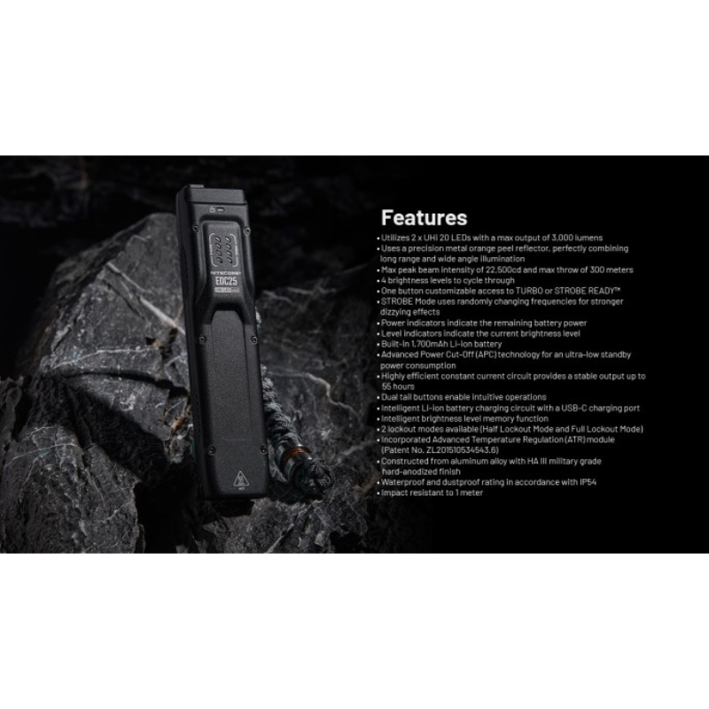 Nitecore EDC25 2x NiteLab UHi 20 LED 3000L CW Rechargeable Flashlight