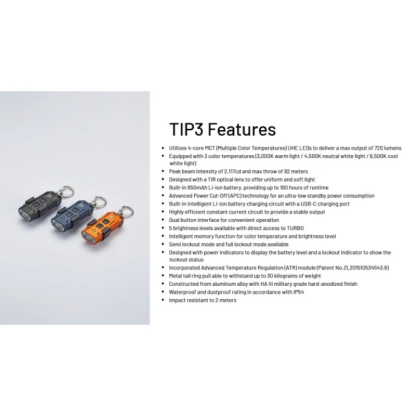 Nitecore TIP3 MCT UHE 720L LED Rechargeable Keychain Flashlight