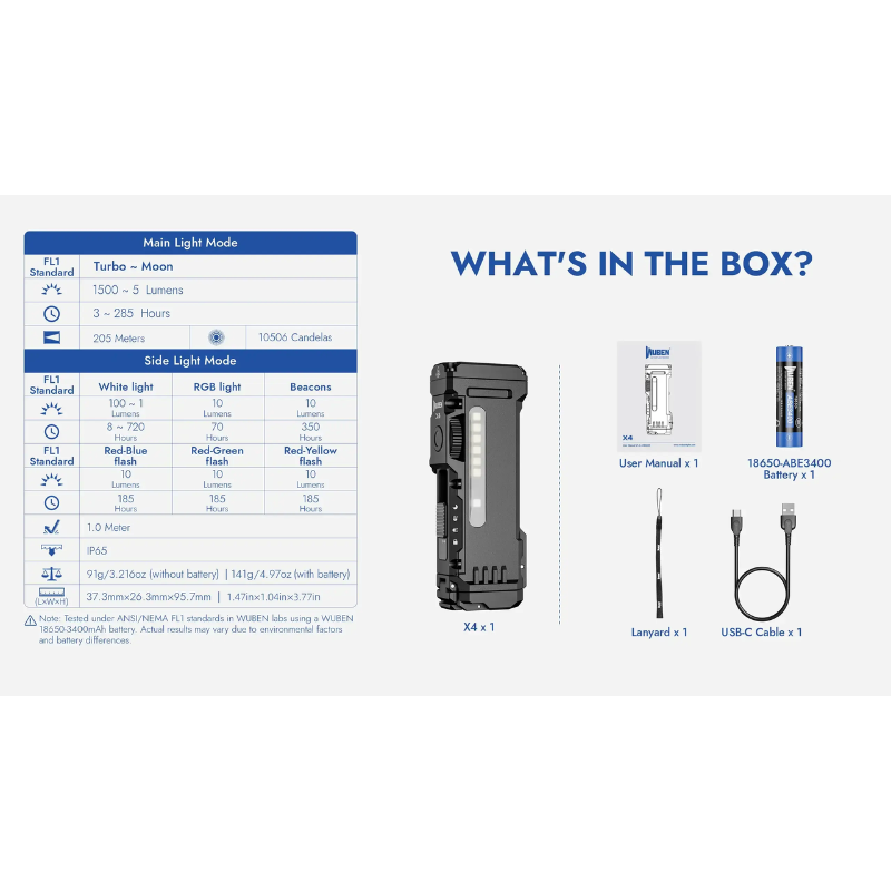 Wuben X4 Compact Multi-Function 1500 Lumen EDC Tactical Flashlight