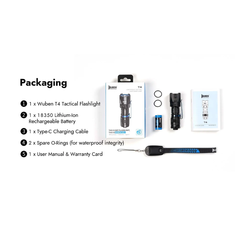 Wuben T4 Portable Tactical EDC Rechargeable Flashlight - 850 Lumens