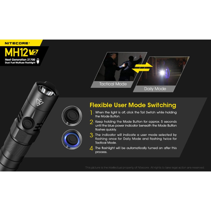Nitecore MH12 V2 CREE XP-L2 V6 LED 1200L Rechargeable Flashlight