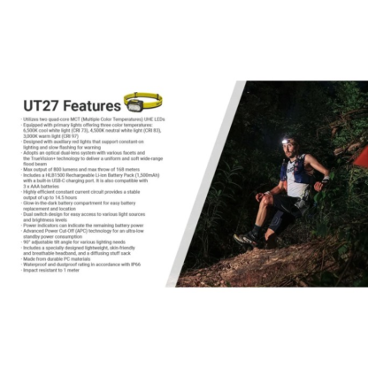 Nitecore UT27 MCT 800L High CRI Three Colour Temperatures Rechargeable Headlamp (Pro Package)