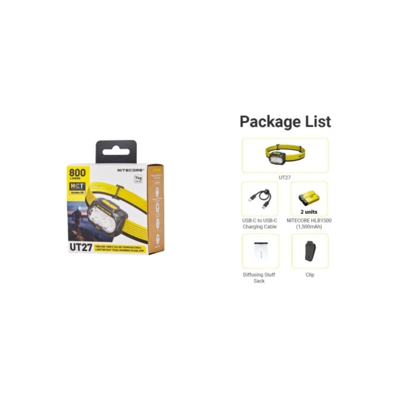 Nitecore UT27 MCT 800L High CRI Three Colour Temperatures Rechargeable Headlamp (Pro Package)