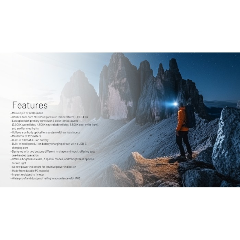 Nitecore NU25 MCT UL (Black) UHE LEDs 400L Ultra Lightweight Multiple Colour Temperatures Rechargeable Headlamp