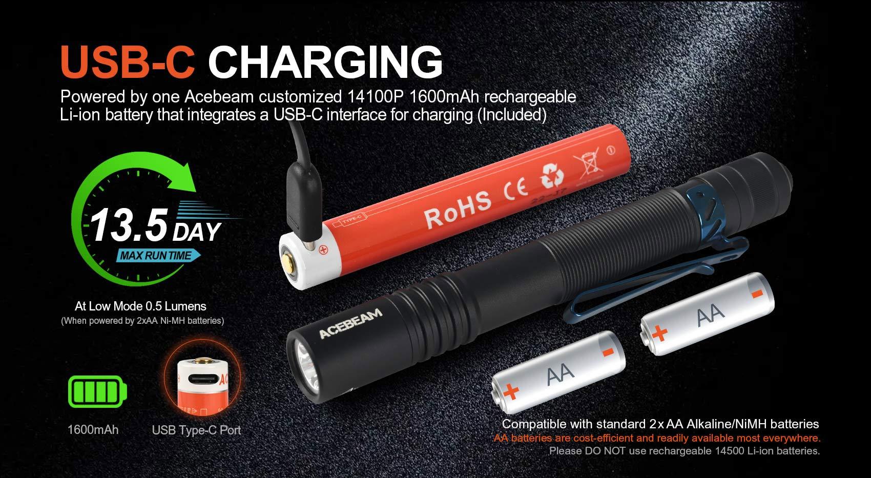 Acebeam Pokelit 2*AA 600 Lumens EDC Flashlight