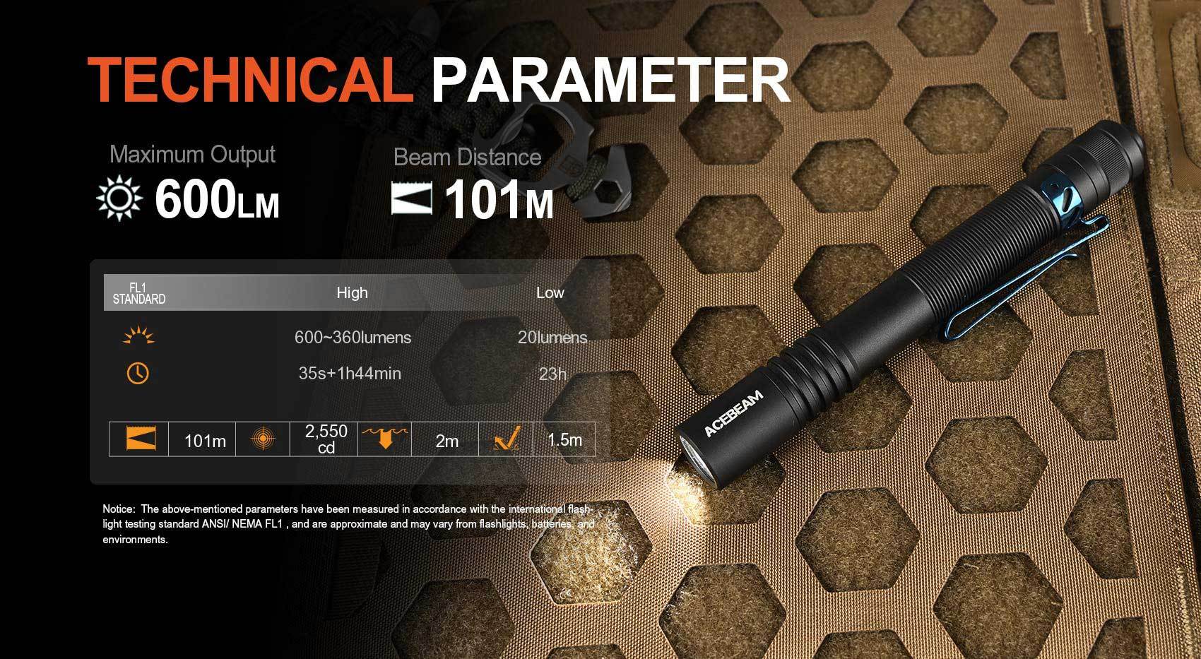 Acebeam Pokelit 2*AA 600 Lumens EDC Flashlight