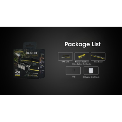 Nitecore HA15 UHE 400L Ultra Lightweight LED AA Headlamp + NL1411R Rechargeable Battery