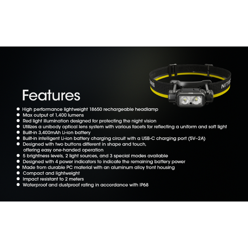 Nitecore NU43 1400L CW Spotlight + Floodlight Rechargeable Headlamp