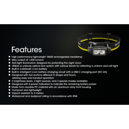 Nitecore NU43 1400L CW Spotlight + Floodlight Rechargeable Headlamp