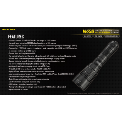 Nitecore MH25S Luminus SST-40-W LED USB Rechargeable 1800L LED Flashlight