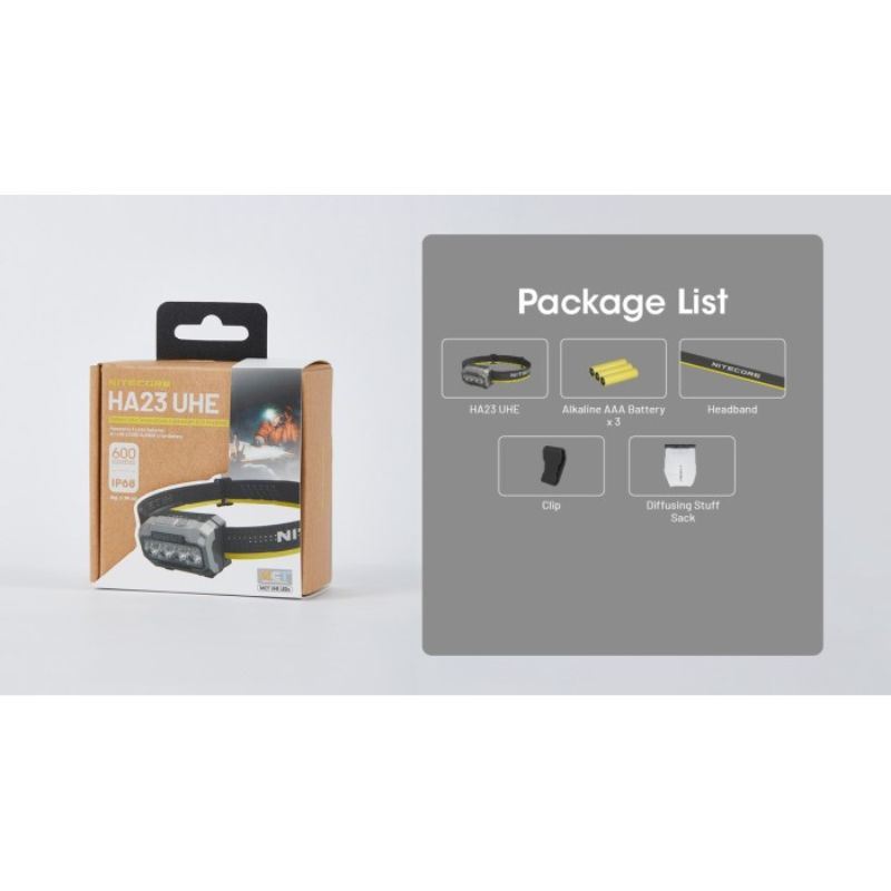 Nitecore HA23 UHE MCT 600L Headlamp + 3xAAA Alkaline Batteries