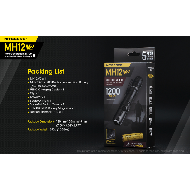 Nitecore MH12 V2 CREE XP-L2 V6 LED 1200L Rechargeable Flashlight