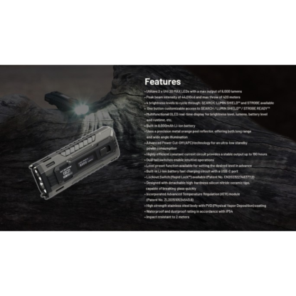Nitecore EDC37 NiteLab UHi 20 MAX LED 8000 Lumens High Performance EDC USB Rechargeable Flashlight