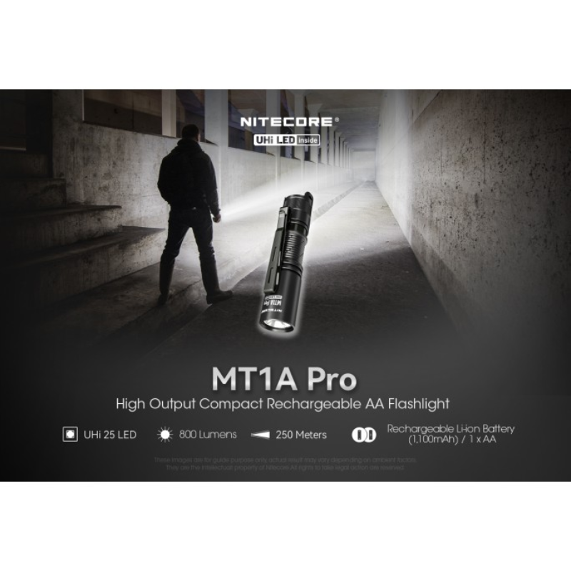 Nitecore MT1A Pro NiteLab UHi 25 LED 800L CW Flashlight w Rechargeable Battery