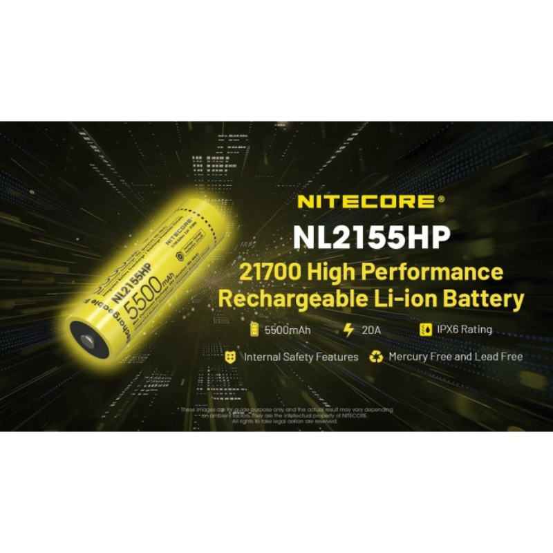 Nitecore 21700 5500mAh 20A 3.6V Rechargeable Protected Li-ion Battery NL2155HP