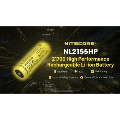 Nitecore 21700 5500mAh 20A 3.6V Rechargeable Protected Li-ion Battery NL2155HP
