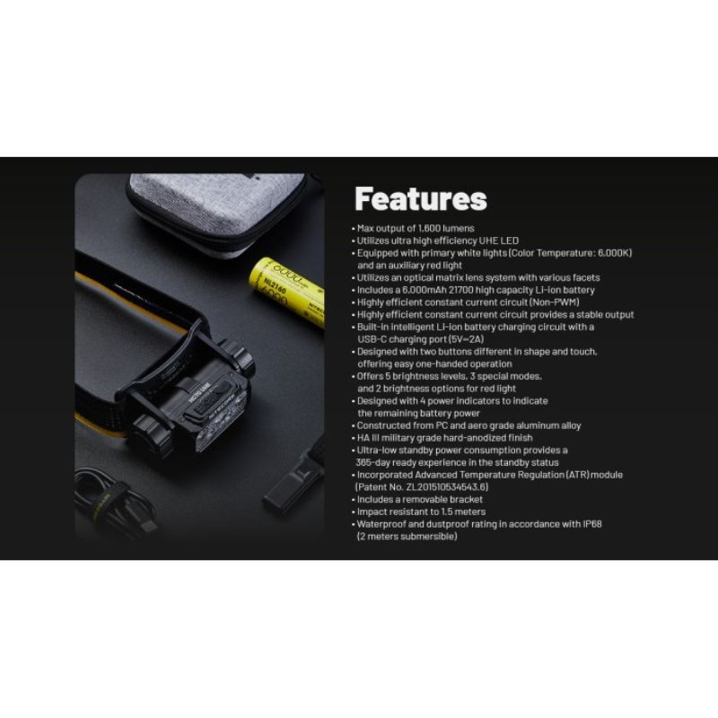 Nitecore HC70 6x NiteLab UHE LED 1600 Lumens Headlamp