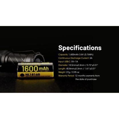 Nitecore NL1816R 1500mAh for MT1C Rechargable Battery