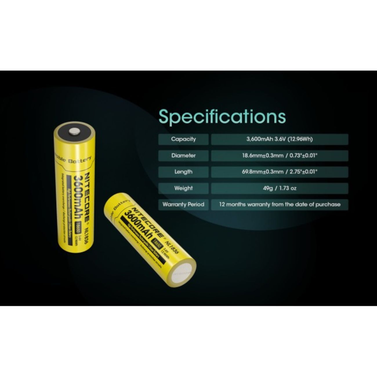 Nitecore NL1836 186500 3600mAh Battery