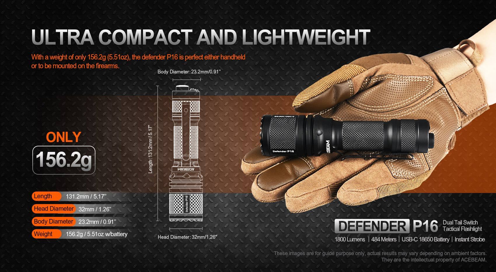 Acebeam Defender P16 1800 Lumens Flashlight