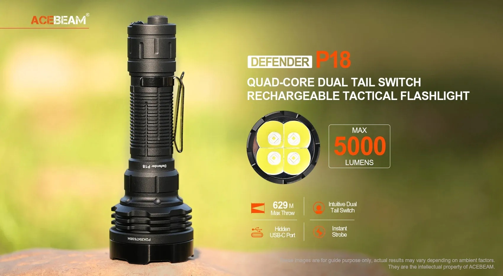 Acebeam P18 5000 Lumens Tactical Flashlight
