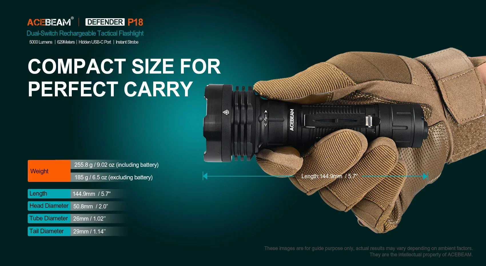 Acebeam P18 5000 Lumens Tactical Flashlight