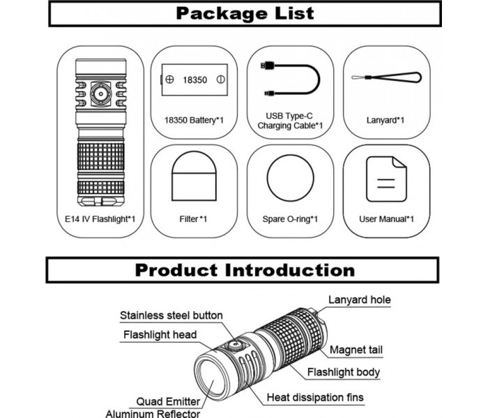 Manker E14 IV Rechargeable Flashlight 3000/4000 Lumens