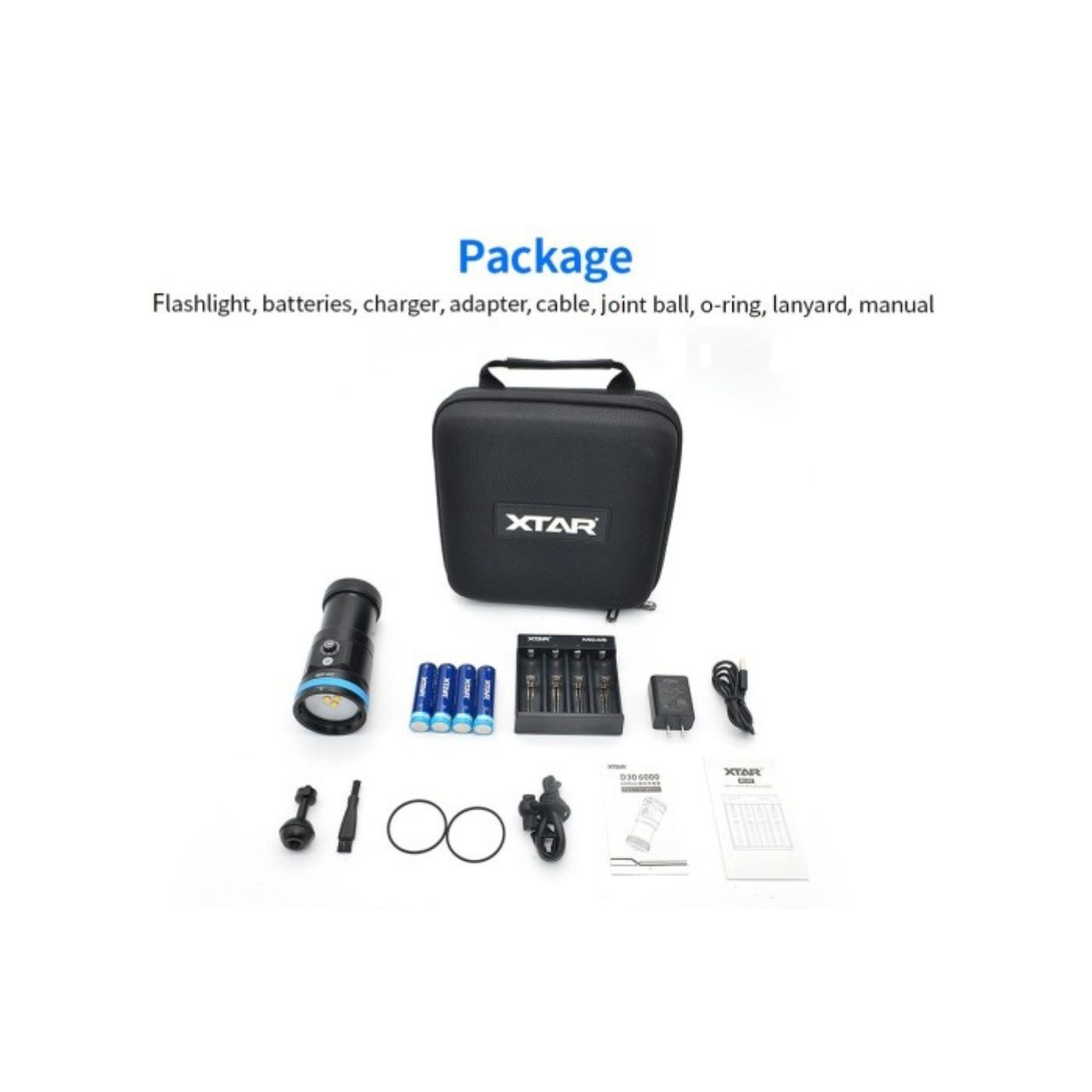 XTAR D30 100m Underwater Photography Diving 6000 Lumen Flashlight
