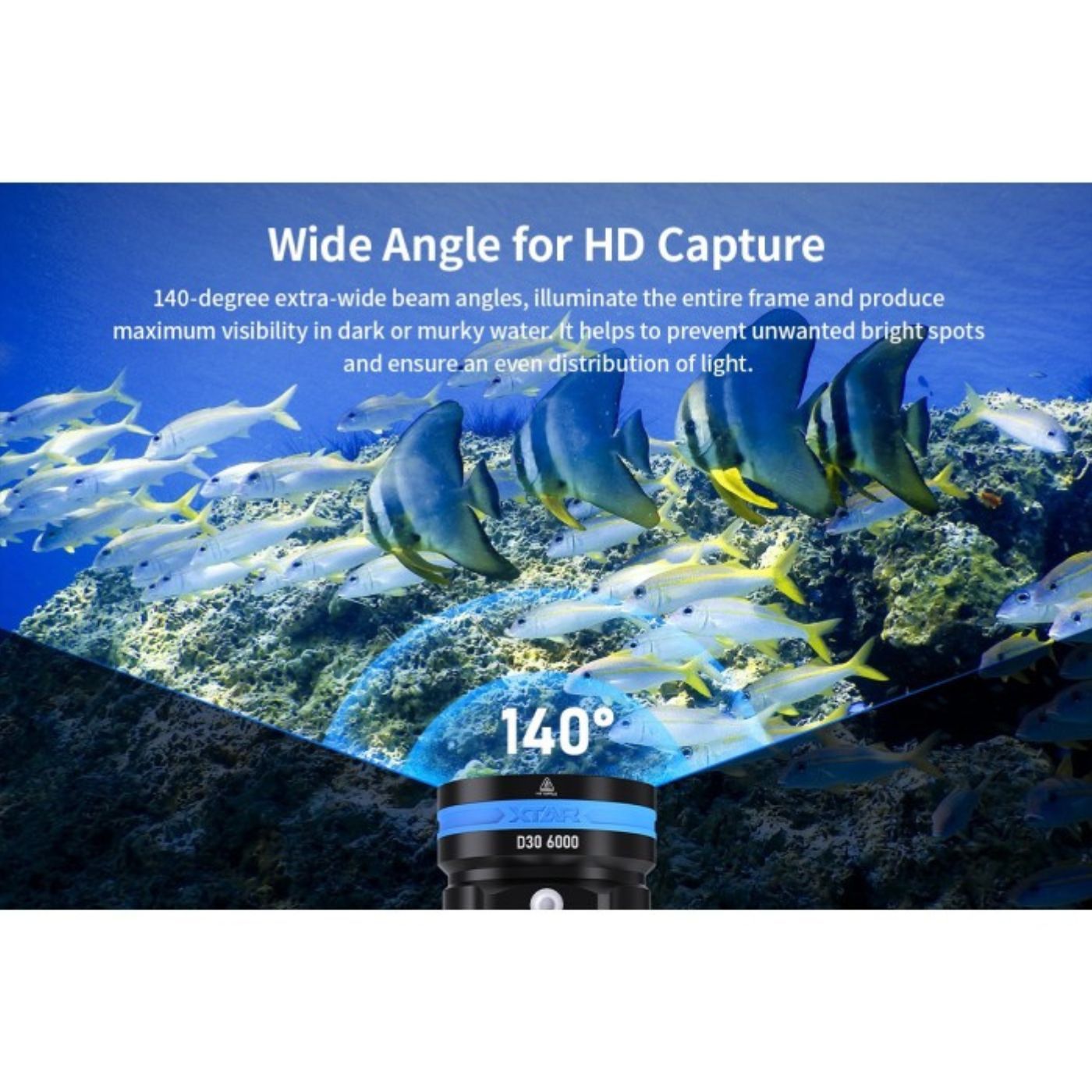 XTAR D30 100m Underwater Photography Diving 6000 Lumen Flashlight