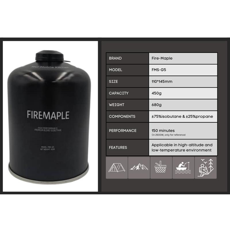 Firemaple Black Premium ISO Butane Gas 110g - 450g