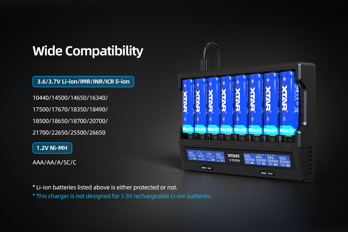 XTAR VC8S Intelligent 8-Slot Li-ion & Ni-MH Battery Charger