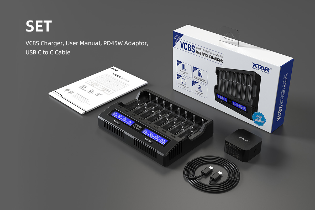 XTAR VC8S Intelligent 8-Slot Li-ion & Ni-MH Battery Charger