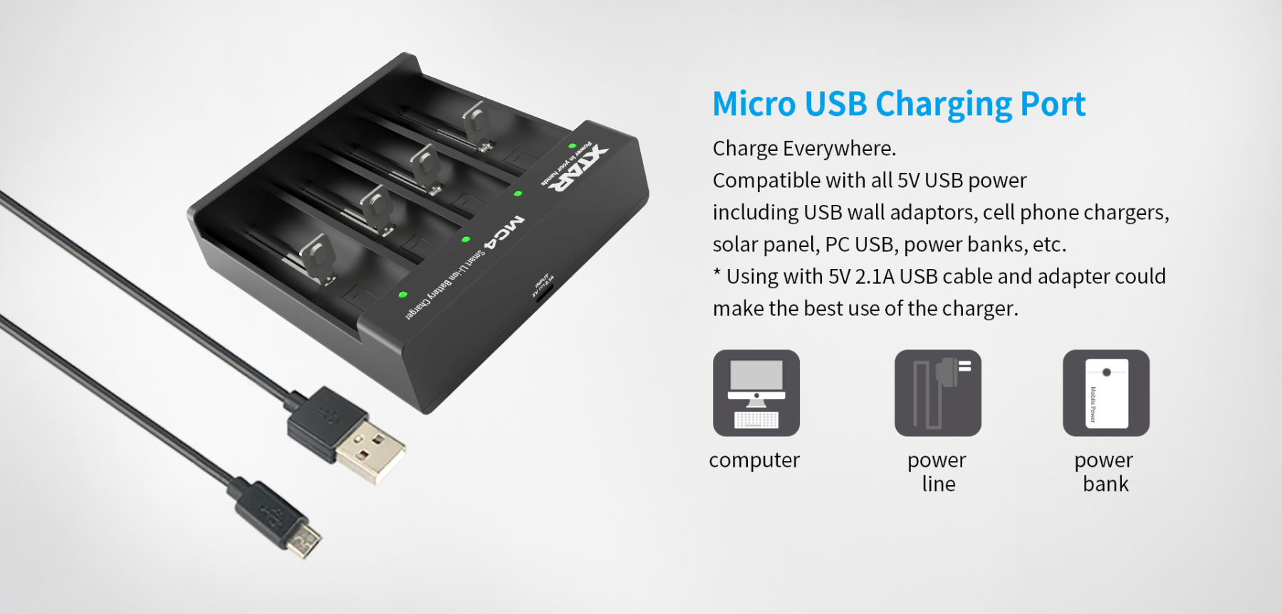 Xtar MC4 Micro USB Li-ion Battery Charger